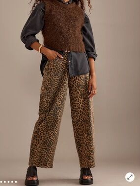 Damson Madder Leopard Wide Leg Cargo Jeans Size 8